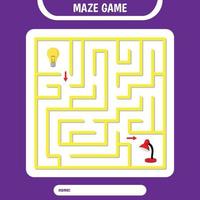 Square Maze for kids. Turn a light bulb into lamp. Simple logic labyrinth vector