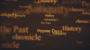 History themed typographic motion background animation with vintage gold text and history synonyms. Looping and full HD. video