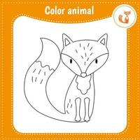 Cute cartoon animal - coloring page for kids. Educational Game for Kids. Vector illustration. Color fox