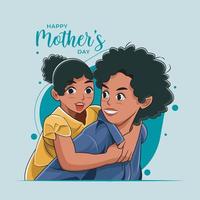 Happy Mother's Day. African American happy mother and daughter having fun vector illustration free download