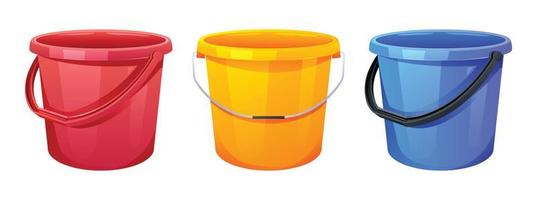 Three buckets isolated on white background. Vector illustration