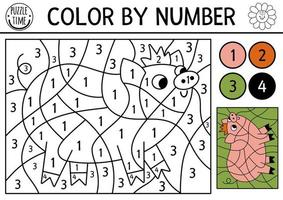 Vector on the farm color by number activity with pig. Rural country scene black and white counting game with farm animal. Funny simple coloring page for kids with countryside scene