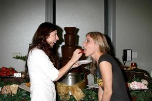 Heather Matarazzo feeding her Fiance Carolyn Murphy a chocolate covered strawberry at  the GBK Same Sex in The City  Wedding Show in Los Angeles CA onAugust 17 20082008 photo