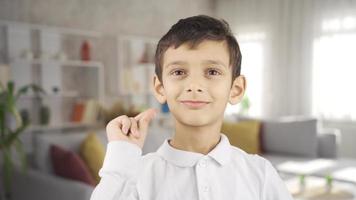 A smart kid comes up with a new idea. A thinking boy comes up with a new idea and looks at the camera. video