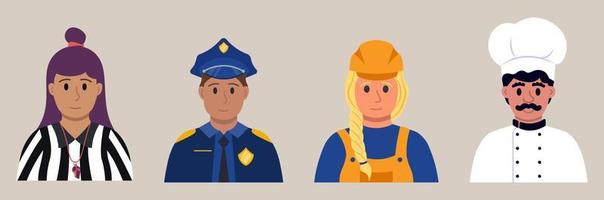 personas de diferente profesiones árbitro, constructor, policía, jefe plano estilo vector ilustración