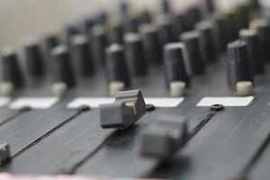 black mixer amplifier detail photo. audio equipment concept photo. Selected focus. photo