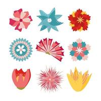 Flower head vector icon set, nature plants summer flat design, colorful different flower isolated on white, floral