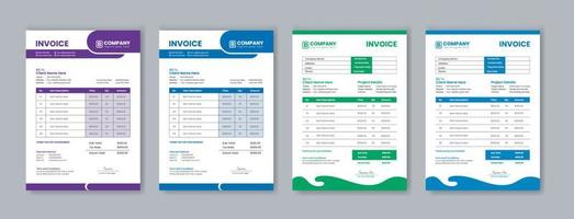 Business invoice template and Minimal invoice template with color variation  bundle vector design  or business letterhead design