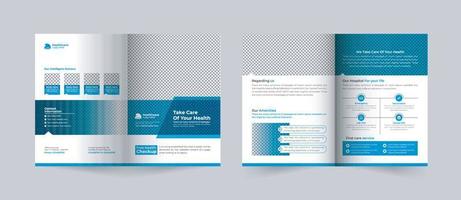 médico y cuidado de la salud doble o bifold folleto modelo hospital 4 4 paginas doble folleto, de múltiples fines empresa perfil espalda y dentro paginas modelo vector