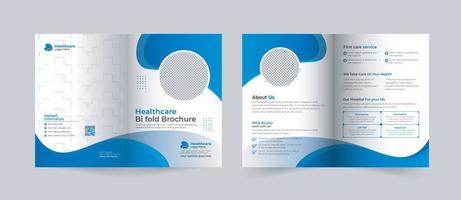 Medical and healthcare  two-fold or bifold brochure template , multipurpose company profile back and inside pages template vector