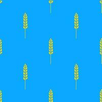 Seamless pattern with spikelet of wheat illustration in cutting style yellow color on blue background vector
