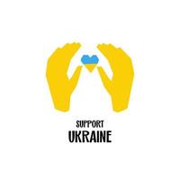 apoyo Ucrania símbolo ilustración corazón en manos en nacional color azul y amarillo aislado vector