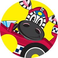 Cartoon Zebra Racing Driver in Sports Car vector