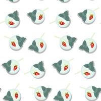Seamless pattern of mojito cocktail with half a strawberry and mint leaves in glass with straw. EPS vector