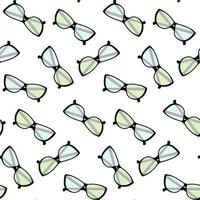 Seamless pattern with dark rimmed glasses and multi colored transparent glasses. Flat lay. Isolate vector