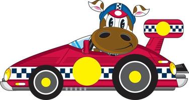 Cartoon Cow Racing Driver in Sports Car vector