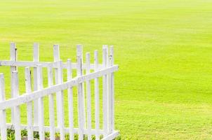 The lawn white wooden fence green grass in garden photo