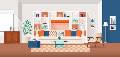 calentar y acogedor hogar interior con cómodo sofás y vistoso cojines vector