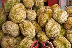 durian en el mercado sabor del festival de buffet de frutas durian foto
