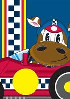 dibujos animados vaca carreras conductor en Deportes coche vector