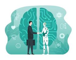 Artificial intelligence technology concept with robot and human shaking hands vector