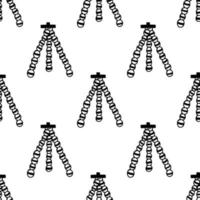 Tripod seamless vector pattern. Holder for camera, phone, LED lamp. Stand for stream, blog, video, photo, podcast. Simple outline, doodle, line art. Background for wallpaper, wrapping paper, web