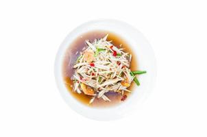 papaya salad on white dish isolated on white background ,thai food style photo