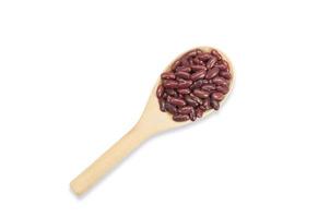 Organic red kidney beans seed on wooden spoon isolated on white background,top view photo