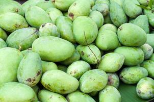 pile of fresh green mango fruit in market at thailand photo