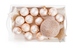 Beige christmas decor on a box isolated on a transparent background png