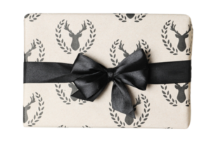 Beige gift box with black ribbon isolated on a transparent background png