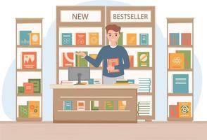 man shop assistant book store vector