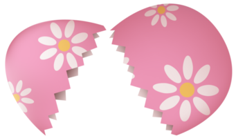 Cracking Easter egg with painted flowers png