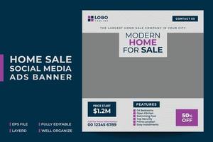 Plantilla de banner de anuncios de redes sociales de venta de casas modernas vector