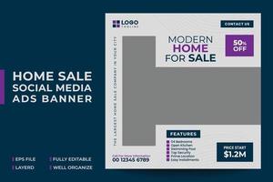 Plantilla de banner de anuncios de redes sociales de venta de casas modernas vector