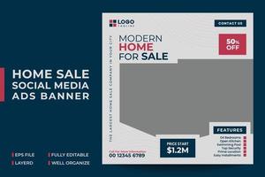 Plantilla de banner de anuncios de redes sociales de venta de casas modernas vector