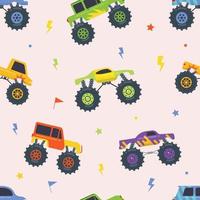 Monster truck cartoon seamless pattern wallpaper background vector illustration