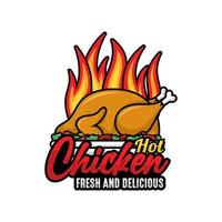 Hot chicken fresh and delicious design logo vector