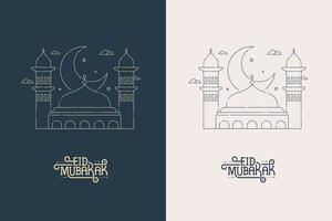 Eid mubarak greeting card with line art design vector illustration