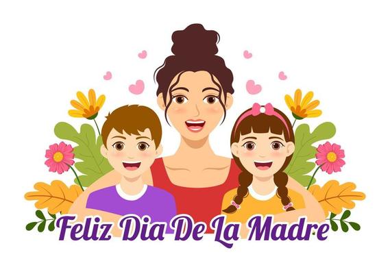 Feliz Dia De La Madre Illustration with Celebrating Happy Mother Day and Cute Kids in Flat Cartoon Hand Drawn for Web Banner or Landing Page Templates