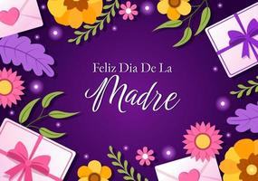 Feliz Dia De La Madre Illustration with Celebrating Happy Mother Day and Cute Kids in Flat Cartoon Hand Drawn for Web Banner or Landing Page Templates vector