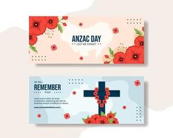 Anzac Day of Lest We Forget Horizontal Banner Flat Cartoon Hand Drawn Templates Illustration vector