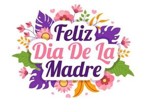 Feliz Dia De La Madre Illustration with Celebrating Happy Mother Day and Cute Kids in Flat Cartoon Hand Drawn for Web Banner or Landing Page Templates vector