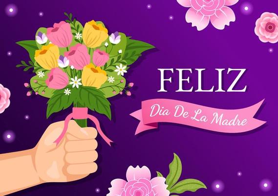 Feliz Dia De La Madre Illustration with Celebrating Happy Mother Day and Cute Kids in Flat Cartoon Hand Drawn for Web Banner or Landing Page Templates
