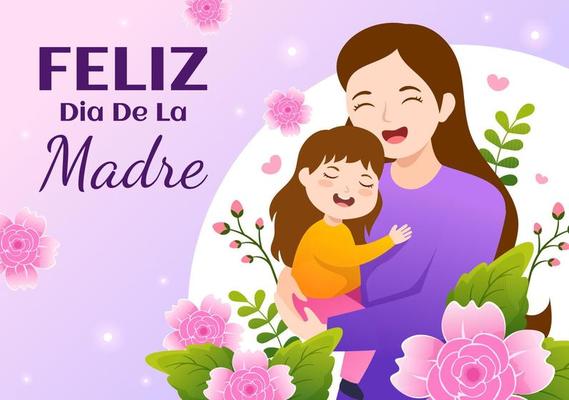 Feliz Dia De La Madre Illustration with Celebrating Happy Mother Day and Cute Kids in Flat Cartoon Hand Drawn for Web Banner or Landing Page Templates