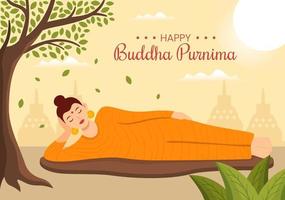 Happy Buddha Purnima Illustration with Vesak Day or Indian Festival to Spiritual in Flat Cartoon Hand Drawn for Web Banner or Landing Page Templates vector