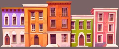 Cartoon vector city street. buildings isolated