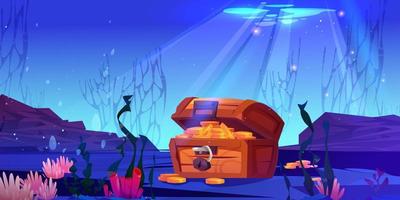 Cartoon vector treasure chest underwater in ocean