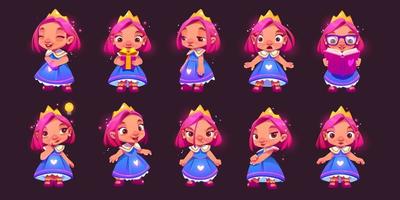 Cartoon set of cute princess character emotions vector