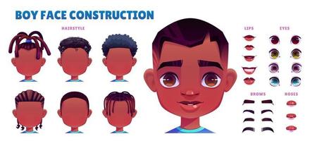 Cartoon vector boy character face creation set